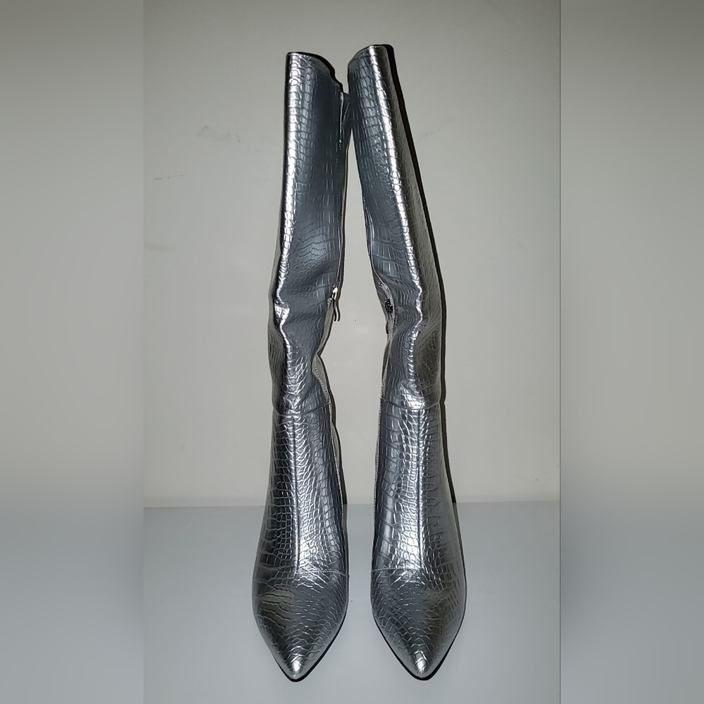 Modatope Silver Metallic Faux Crocodile Tall Boot Sizes: 8 & 8.5 NIB - Picture 8 of 15